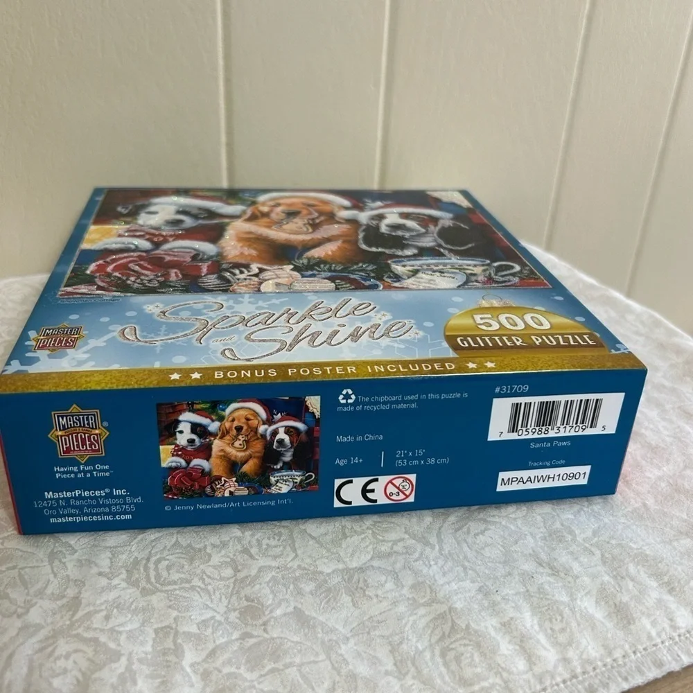 NWT Masterpieces SPARKLE&SHINE Christmas Glitter Puzzles Santa Paws